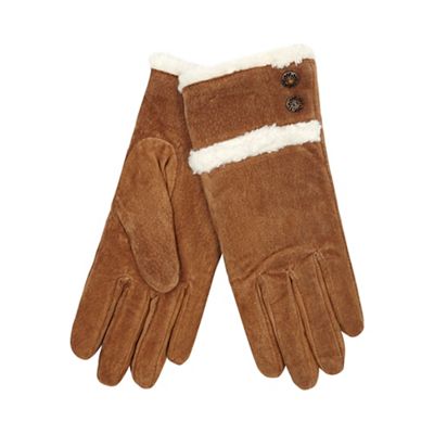Isotoner Sherpa lined suede glove in tan
